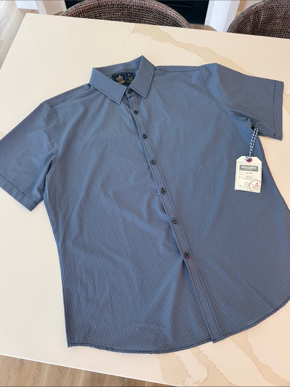 Bugatchi Navy Short-Sleeve Micro-Print Button-Down Shirt